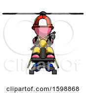 Poster, Art Print Of Pink Firefighter Fireman Man Flying In Gyrocopter Front View