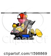 Poster, Art Print Of Pink Firefighter Fireman Man Flying In Gyrocopter Front Side Angle View