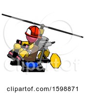 Poster, Art Print Of Pink Firefighter Fireman Man Flying In Gyrocopter Front Side Angle Top View