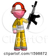 Poster, Art Print Of Pink Firefighter Fireman Man Holding Automatic Gun
