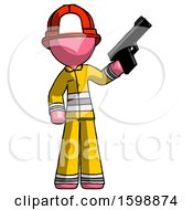 Poster, Art Print Of Pink Firefighter Fireman Man Holding Handgun