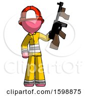 Poster, Art Print Of Pink Firefighter Fireman Man Holding Tommygun