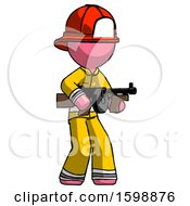 Poster, Art Print Of Pink Firefighter Fireman Man Tommy Gun Gangster Shooting Pose