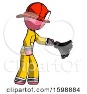 Poster, Art Print Of Pink Firefighter Fireman Man Dusting With Feather Duster Downwards