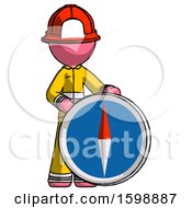 Poster, Art Print Of Pink Firefighter Fireman Man Standing Beside Large Compass