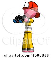 Poster, Art Print Of Pink Firefighter Fireman Man Holding Binoculars Ready To Look Left