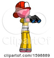 Poster, Art Print Of Pink Firefighter Fireman Man Holding Binoculars Ready To Look Right