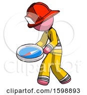Poster, Art Print Of Pink Firefighter Fireman Man Walking With Large Compass