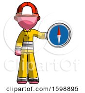 Poster, Art Print Of Pink Firefighter Fireman Man Holding A Large Compass