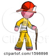Poster, Art Print Of Pink Firefighter Fireman Man Walking With Hiking Stick