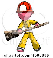 Poster, Art Print Of Pink Firefighter Fireman Man Broom Fighter Defense Pose