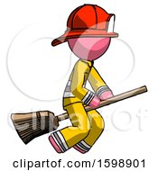Poster, Art Print Of Pink Firefighter Fireman Man Flying On Broom