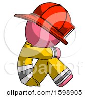 Poster, Art Print Of Pink Firefighter Fireman Man Sitting With Head Down Facing Sideways Right