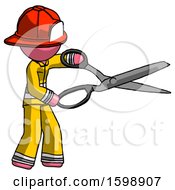 Poster, Art Print Of Pink Firefighter Fireman Man Holding Giant Scissors Cutting Out Something