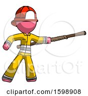 Poster, Art Print Of Pink Firefighter Fireman Man Bo Staff Pointing Right Kung Fu Pose