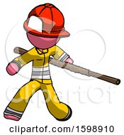Poster, Art Print Of Pink Firefighter Fireman Man Bo Staff Action Hero Kung Fu Pose