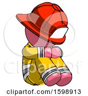 Poster, Art Print Of Pink Firefighter Fireman Man Sitting With Head Down Facing Angle Right