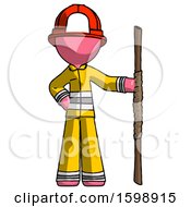 Poster, Art Print Of Pink Firefighter Fireman Man Holding Staff Or Bo Staff