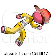 Poster, Art Print Of Pink Firefighter Fireman Man Running While Falling Down