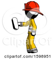 Poster, Art Print Of Ink Firefighter Fireman Man Holding Red Pill Walking To Left