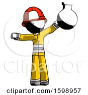 Poster, Art Print Of Ink Firefighter Fireman Man Holding Large Round Flask Or Beaker
