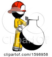 Poster, Art Print Of Ink Firefighter Fireman Man Standing Beside Large Round Flask Or Beaker