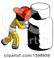 Poster, Art Print Of Ink Firefighter Fireman Man Pushing Large Medicine Bottle