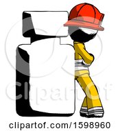 Poster, Art Print Of Ink Firefighter Fireman Man Leaning Against Large Medicine Bottle