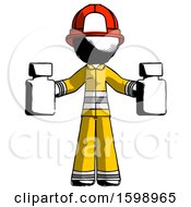 Poster, Art Print Of Ink Firefighter Fireman Man Holding Two Medicine Bottles