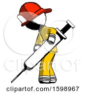 Poster, Art Print Of Ink Firefighter Fireman Man Using Syringe Giving Injection
