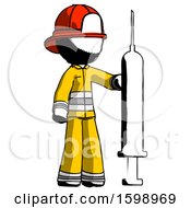 Poster, Art Print Of Ink Firefighter Fireman Man Holding Large Syringe