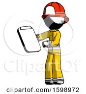 Ink Firefighter Fireman Man Reviewing Stuff On Clipboard
