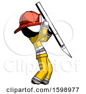 Poster, Art Print Of Ink Firefighter Fireman Man Stabbing Or Cutting With Scalpel