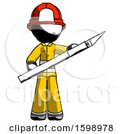Poster, Art Print Of Ink Firefighter Fireman Man Holding Large Scalpel