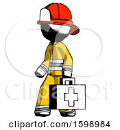 Poster, Art Print Of Ink Firefighter Fireman Man Walking With Medical Aid Briefcase To Left