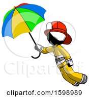 Poster, Art Print Of Ink Firefighter Fireman Man Flying With Rainbow Colored Umbrella
