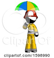 Poster, Art Print Of Ink Firefighter Fireman Man Holding Umbrella Rainbow Colored