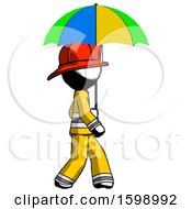 Poster, Art Print Of Ink Firefighter Fireman Man Walking With Colored Umbrella