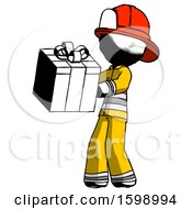 Poster, Art Print Of Ink Firefighter Fireman Man Presenting A Present With Large Red Bow On It