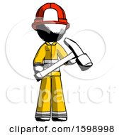 Poster, Art Print Of Ink Firefighter Fireman Man Holding Hammer Ready To Work