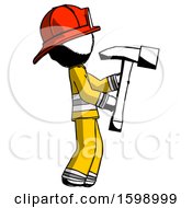 Poster, Art Print Of Ink Firefighter Fireman Man Hammering Something On The Right