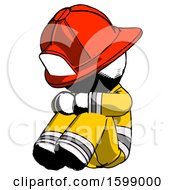 Poster, Art Print Of Ink Firefighter Fireman Man Sitting With Head Down Facing Angle Left