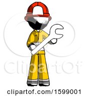 Poster, Art Print Of Ink Firefighter Fireman Man Holding Large Wrench With Both Hands