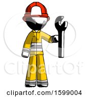 Poster, Art Print Of Ink Firefighter Fireman Man Holding Wrench Ready To Repair Or Work