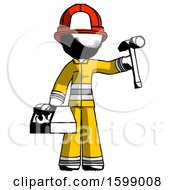 Poster, Art Print Of Ink Firefighter Fireman Man Holding Tools And Toolchest Ready To Work