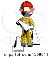 Poster, Art Print Of Ink Firefighter Fireman Man Holding A Traffic Cone