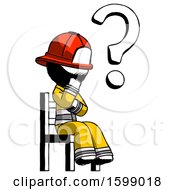 Poster, Art Print Of Ink Firefighter Fireman Man Question Mark Concept Sitting On Chair Thinking