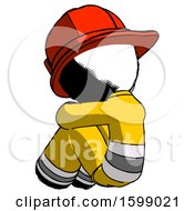 Poster, Art Print Of Ink Firefighter Fireman Man Sitting With Head Down Back View Facing Left
