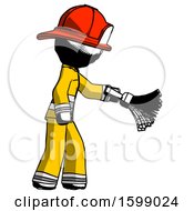 Poster, Art Print Of Ink Firefighter Fireman Man Dusting With Feather Duster Downwards