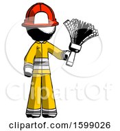 Poster, Art Print Of Ink Firefighter Fireman Man Holding Feather Duster Facing Forward